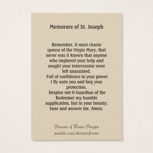 St. Joseph Memorare Holy Card (Back)