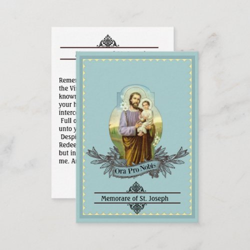 St Joseph  Memorare Prayer Holy Card