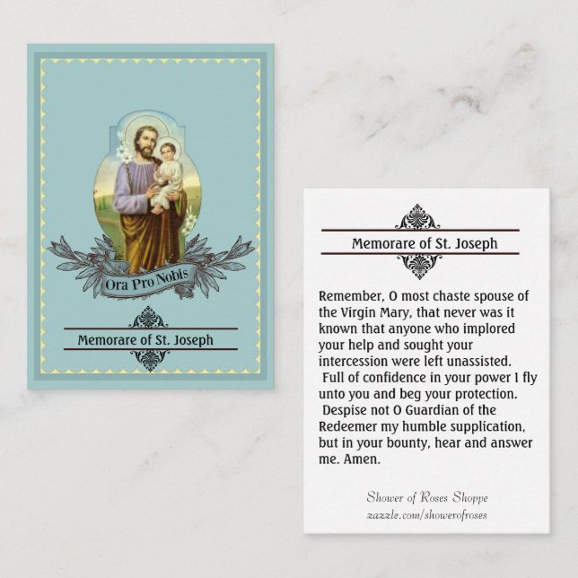 St. Joseph  Memorare Prayer Holy Card (Front/Back)