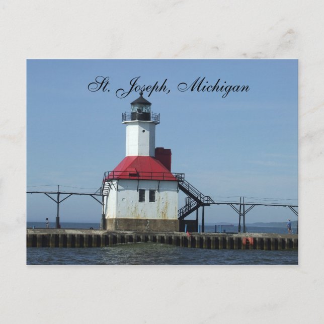 St. Joseph, Michigan Lighthouse on Lake MIchigan Postcard (Front)
