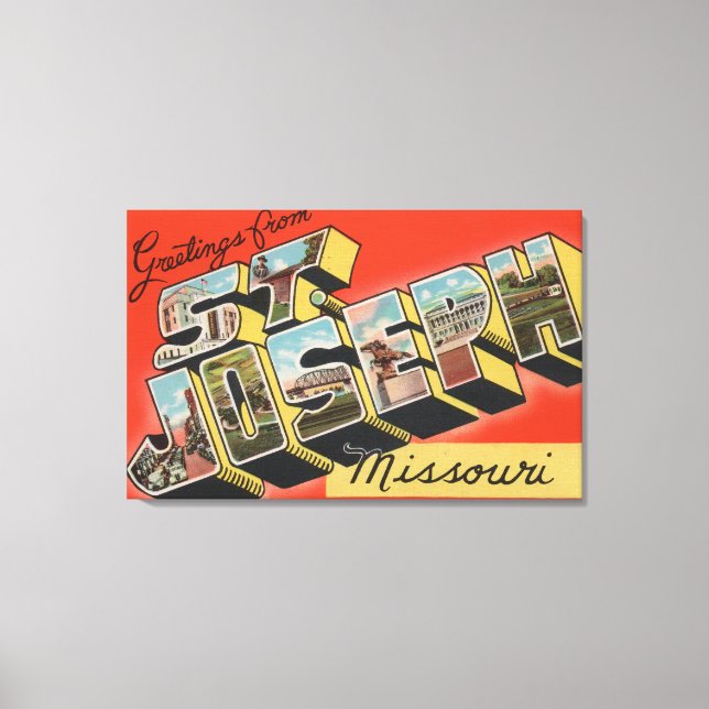 St. Joseph, Missouri - Large Letter Scenes Canvas Print (Front)