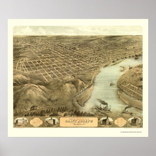 St Joseph MO Panoramic Map _ 1868 Poster