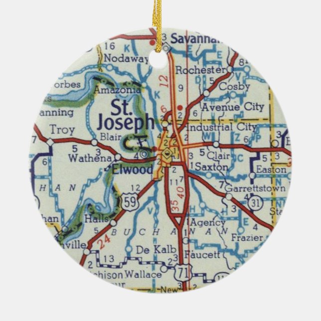St. Joseph MO Vintage Map Ceramic Ornament (Back)