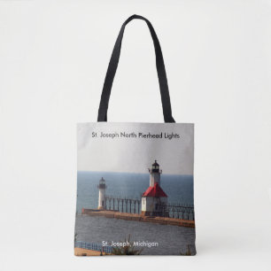 St. Joseph North Pierhead Lights all over tote bag