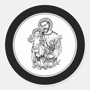 St. Joseph Pray for Us Black, White, Catholic Classic Round Sticker