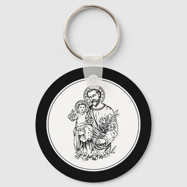St. Joseph Pray for Us Black,  White, Catholic Keychain (Front)