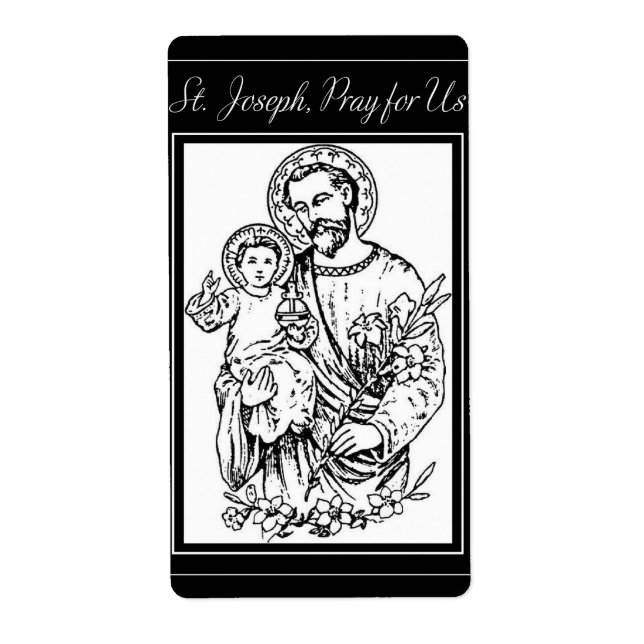 St. Joseph Pray for Us Black,  White, Catholic Label (Front)