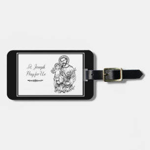 St. Joseph Pray for Us Black, White, Catholic Luggage Tag