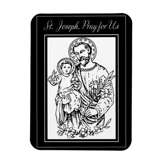 St. Joseph Pray for Us Black,  White, Catholic Magnet (Vertical)