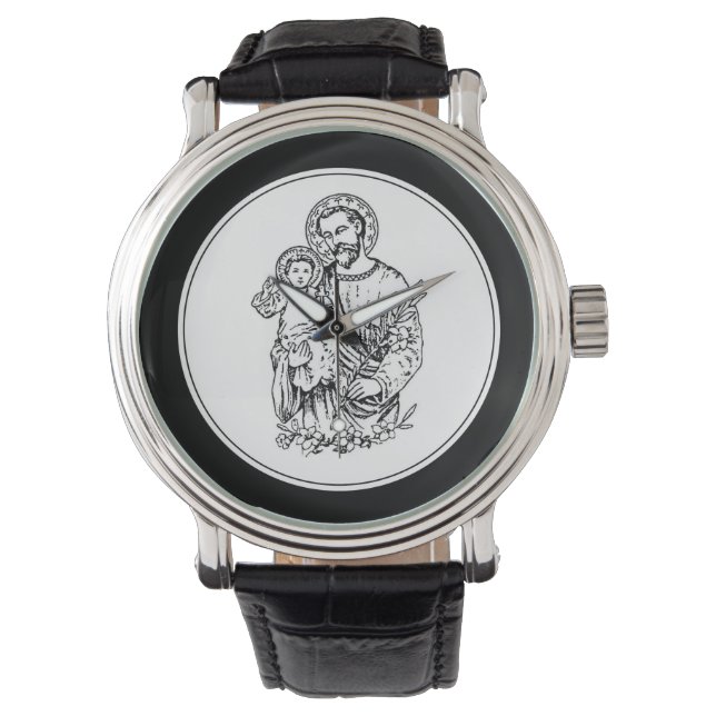 St. Joseph Pray for Us Black,  White, Catholic Watch (Front)