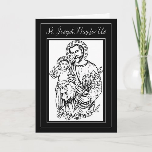 St Joseph Pray for Us Black White Illustration Card