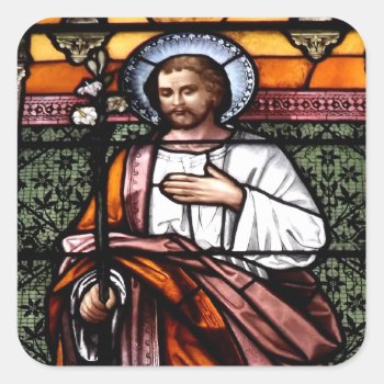 St. Joseph Pray For Us - Stained Glass Window Square Sticker by Artists4God at Zazzle