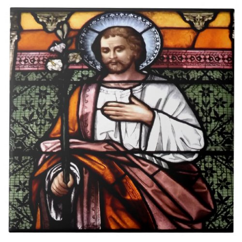 St Joseph pray for us _ stained glass window Tile