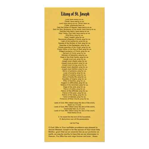 St Joseph Protector of the Church with Litany Rack Card