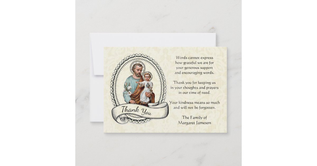 St. Joseph Religious Thank You Condolence Card | Zazzle