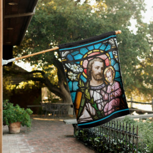 St. Joseph Stained Glass Religious Jesus Banner House Flag
