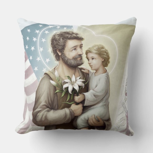 St. Joseph the Protector Throw Pillow (Front)