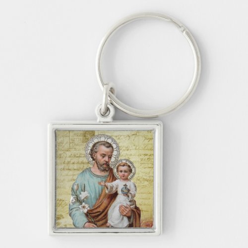 St Joseph with Baby Jesus Religious Vintage Keychain