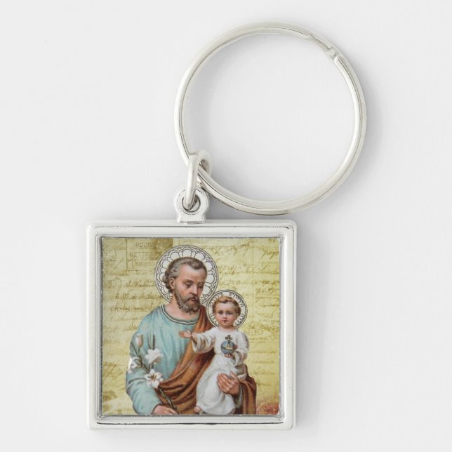 St. Joseph with Baby Jesus Religious Vintage Keychain (Front)