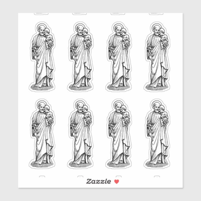 St. Joseph with Child Jesus Black and White Sticker (Sheet)