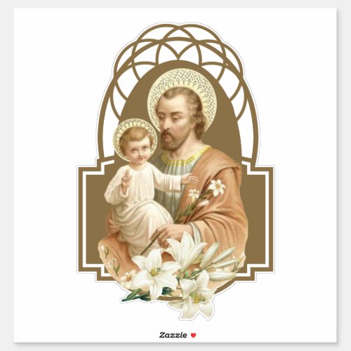 St Joseph with Child Jesus Lilies Sticker
