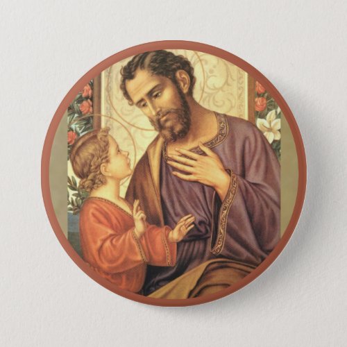 St Joseph with Christ Child Jesus Roses Button