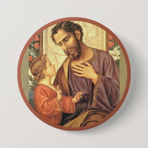 St Joseph with Christ Child Jesus Roses Button