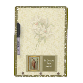 Decorative Border Dry Erase Boards | Zazzle - St. Joseph with Green decorative border & lilies Dry-Erase Board