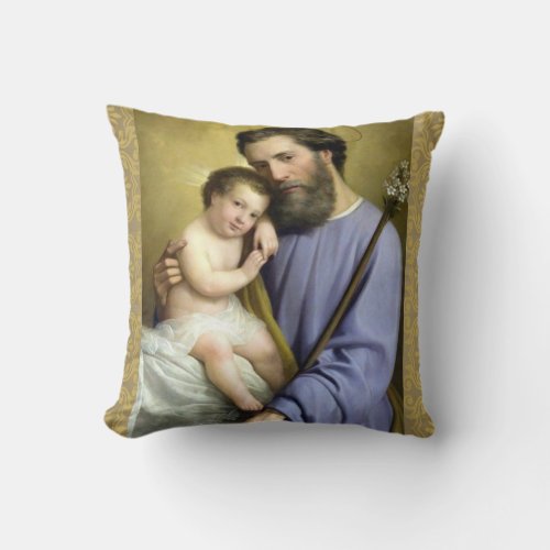 St Joseph with Jesus Catholic Religious Vintage Throw Pillow