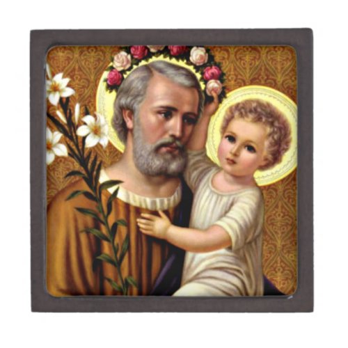St Joseph with Jesus  Magnetic Wooden Gift Box