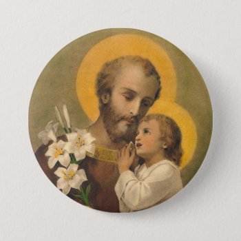 St. Joseph With The Child Jesus Pinback Button by ShowerOfRoses at Zazzle
