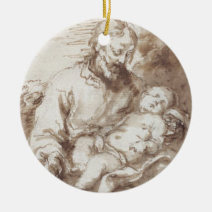 St. Joseph with the Sleeping Christ Child (pen & b Ceramic Ornament