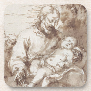 St. Joseph with the Sleeping Christ Child (pen & b Coaster