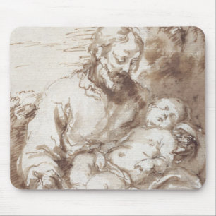 St. Joseph with the Sleeping Christ Child (pen & b Mouse Pad