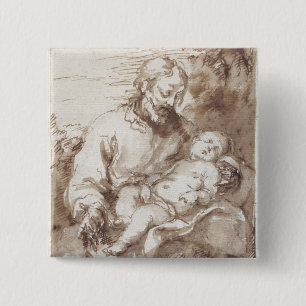 St. Joseph with the Sleeping Christ Child (pen & b Pinback Button