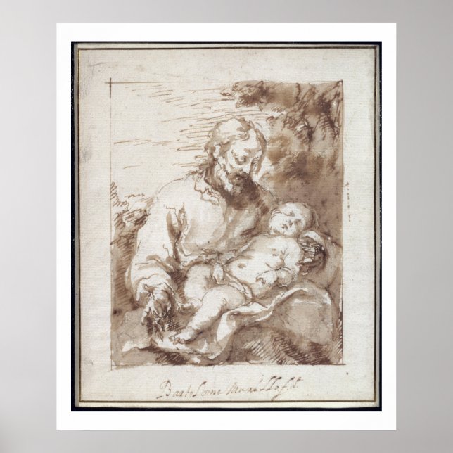 St. Joseph with the Sleeping Christ Child (pen & b Poster (Front)