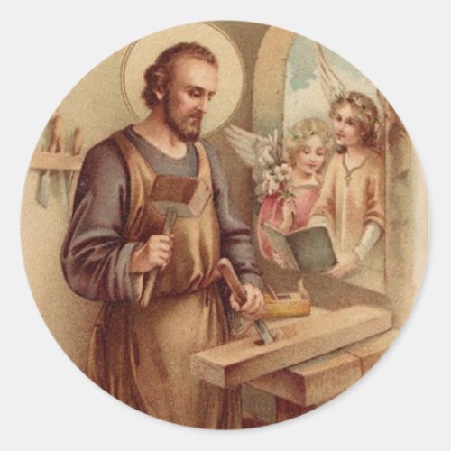 St Joseph Work Catholic Saint Religious Vintage  Classic Round Sticker