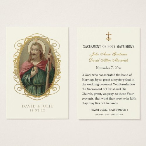 St Jude Catholic Wedding Prayer Card