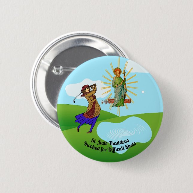 St. Jude Thaddeus & Intrepid Female Golfer Button (Front & Back)