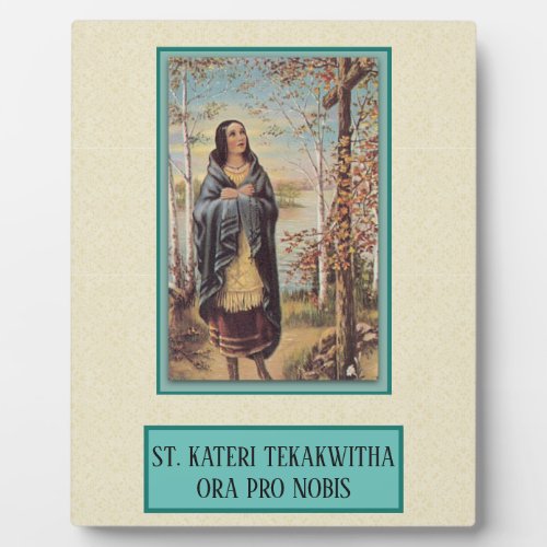 St Kateri Tekakwitha Indian with Rosary Cross Plaque