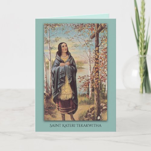 St Kateri Tekakwitha Indian with Rosary Cross Thank You Card