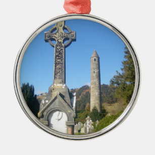 St Kevin's Cross and Round Tower Glendalough Metal Ornament