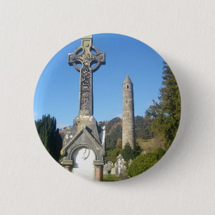 St Kevin's Cross and Round Tower Glendalough Pinback Button