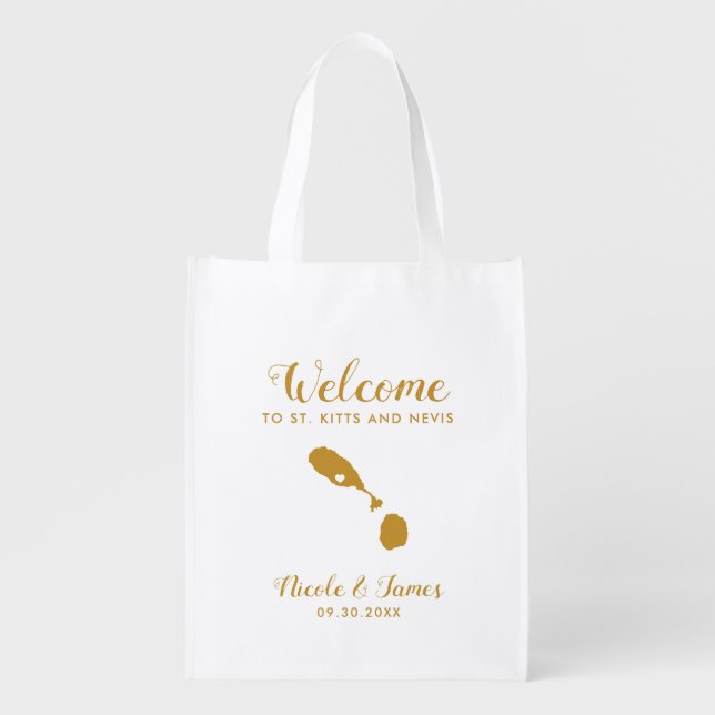 St. Kitts and Nevis Wedding Welcome Bag, Gold Tote (Front)