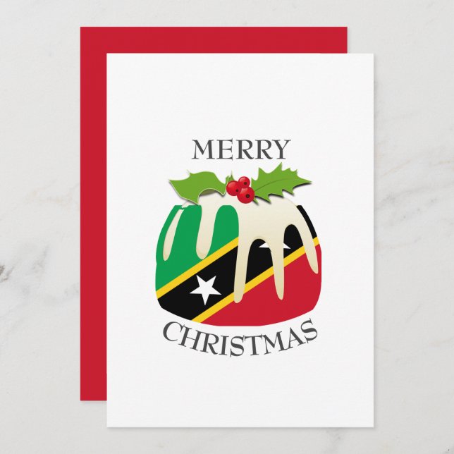 ST KITTS FLAG | Christmas Pudding | Festive Holiday Card (Front/Back)