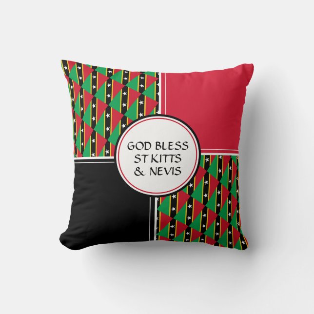 ST KITTS & NEVIS FLAG Patriotic God Bless Throw Pillow (Front)