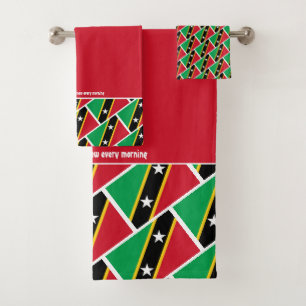 ST KITTS NEVIS FLAG Personalized Scripture RED Bath Towel Set