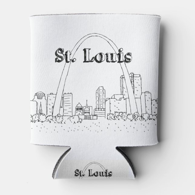 St. Louis Arc Vacation Drawing Vacation Art Travel Can Cooler (Front)
