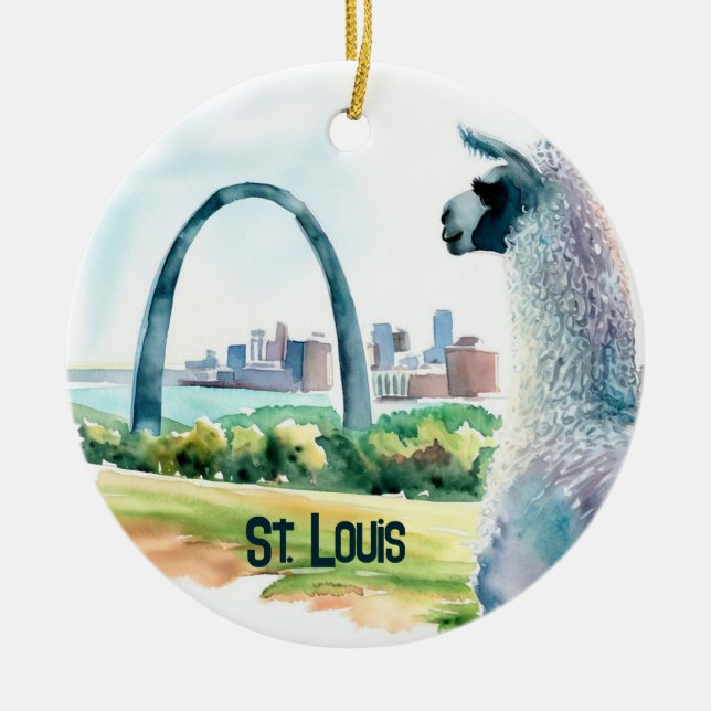 St. Louis Arch Llama Souvenir Ceramic Ornament (Front)