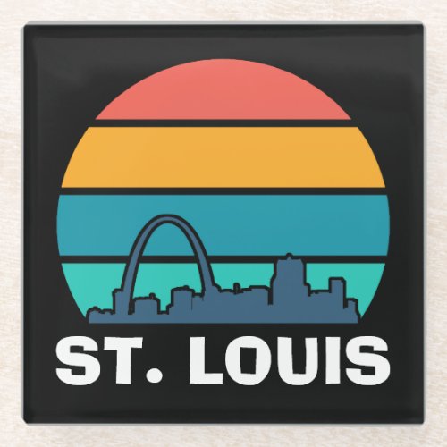St Louis Arch Retro Sunset Cityscape Glass Coaster